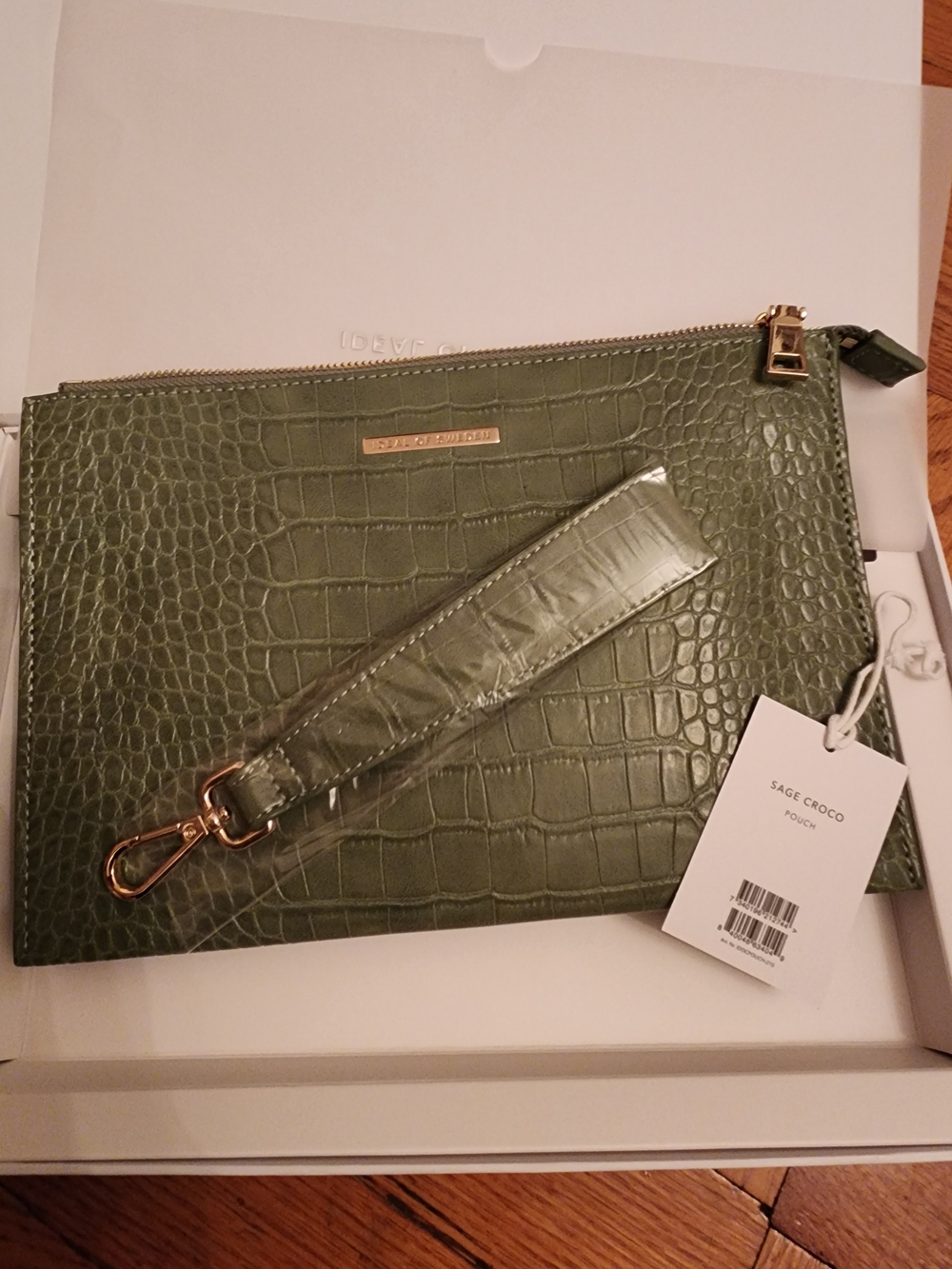 Brand New In Box Sage Croco Faux-Croc Leather Wristlet Pouch
